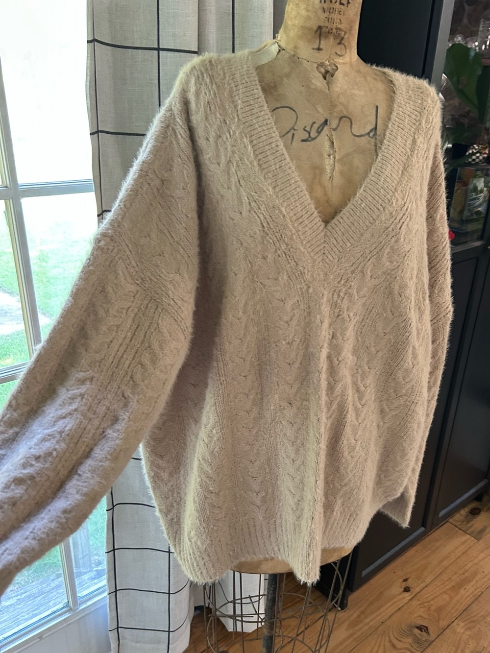Lucky Brand Cozy V-Neck Cable Knit Sweater - Beige